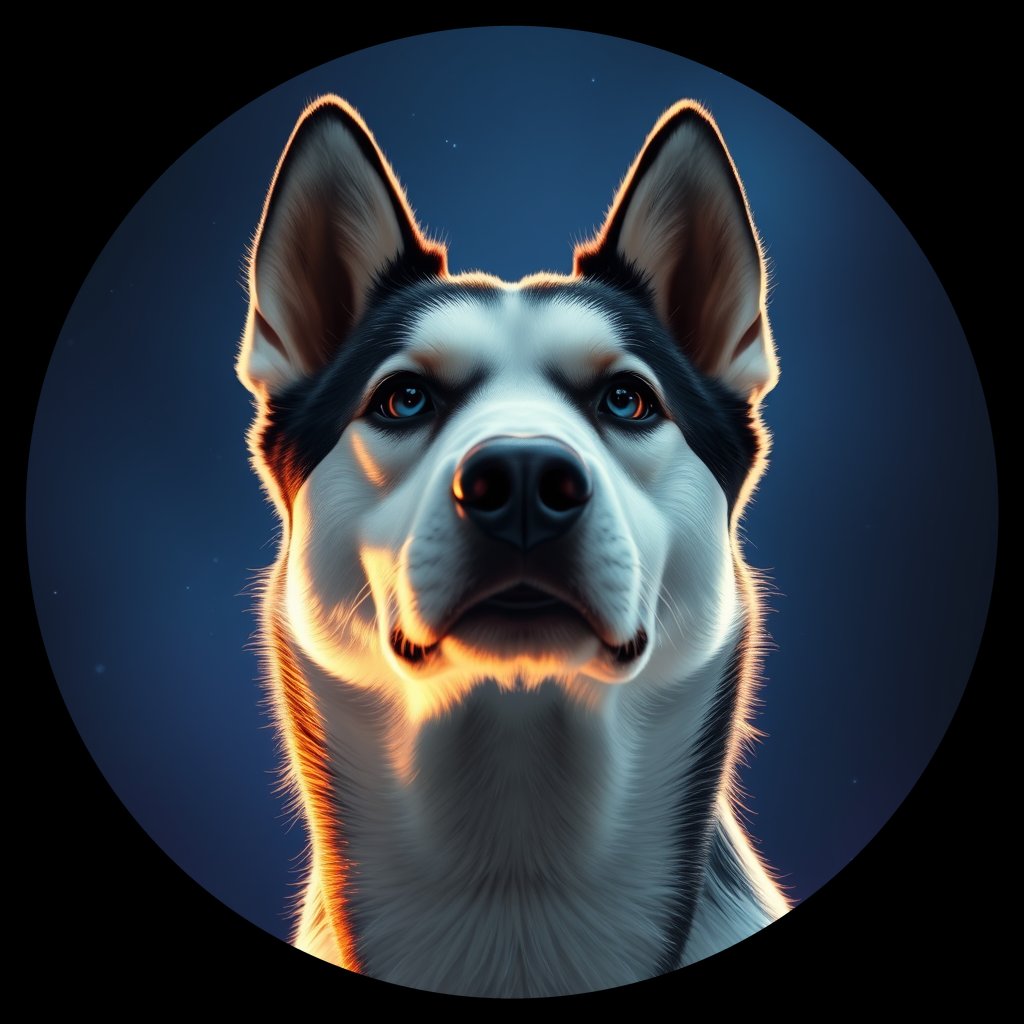 Cosmic medallion portrait of PFZ17G09_PFZ17G09, a Siberian Husky