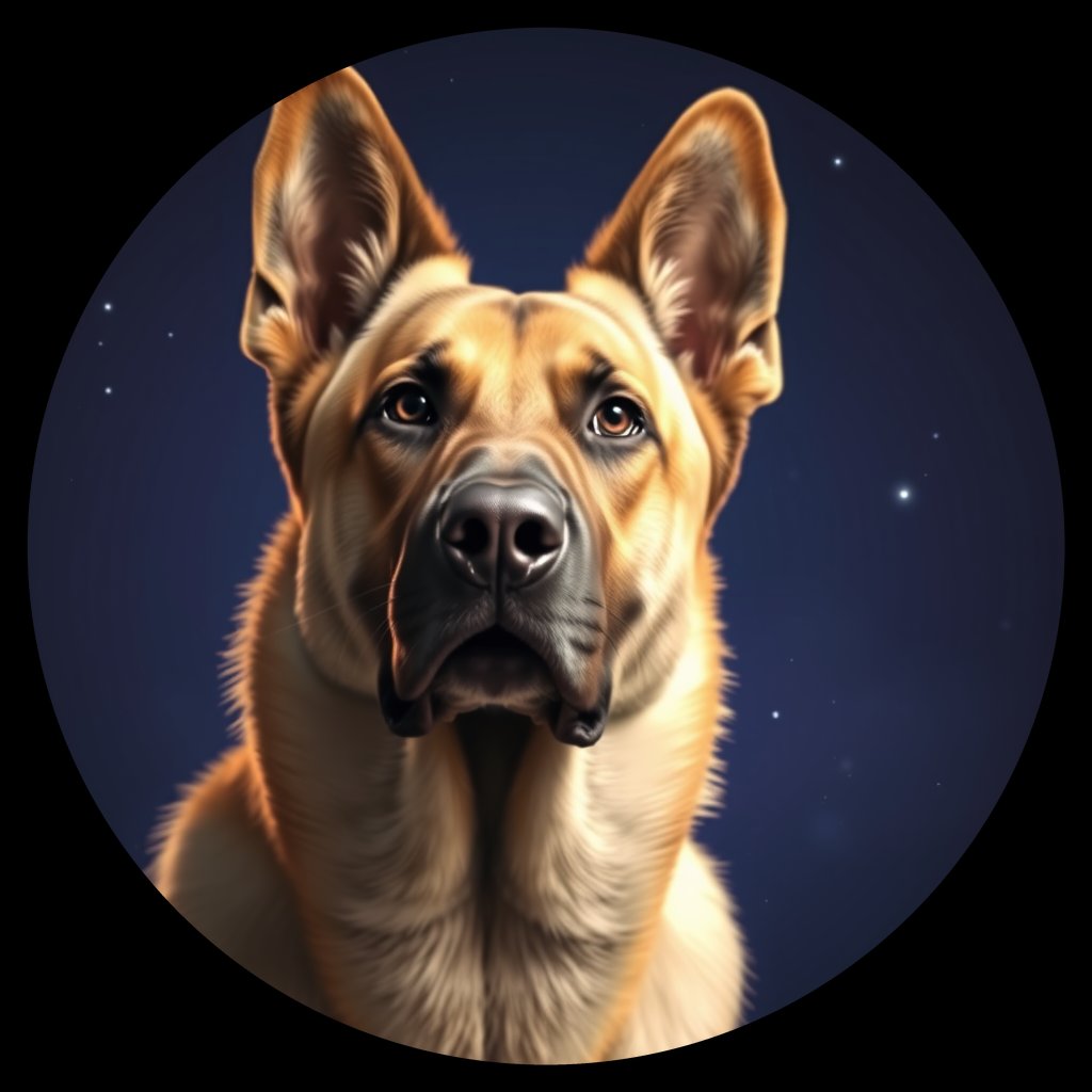 Cosmic medallion portrait of PFZ18A03_PFZ18A03, a Belgian Malinois