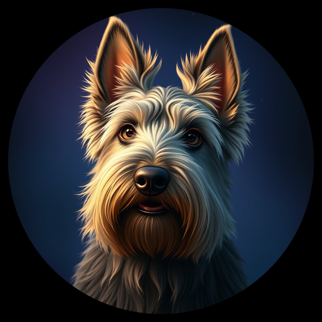 Cosmic medallion portrait of PFZ18D04_PFZ18D04, a Scottish Terrier