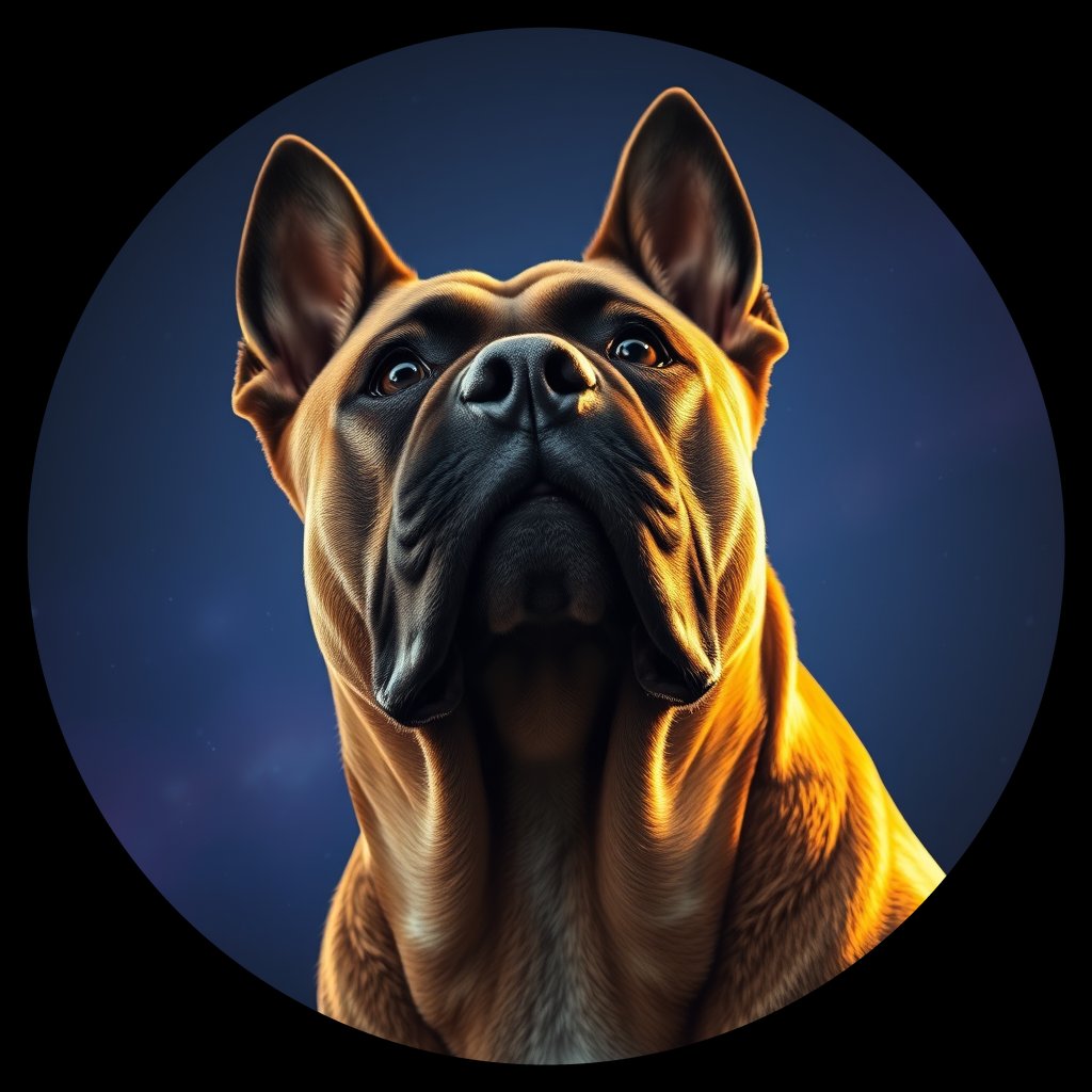 Cosmic medallion portrait of PFZ18F01_PFZ18F01, a Boerboel