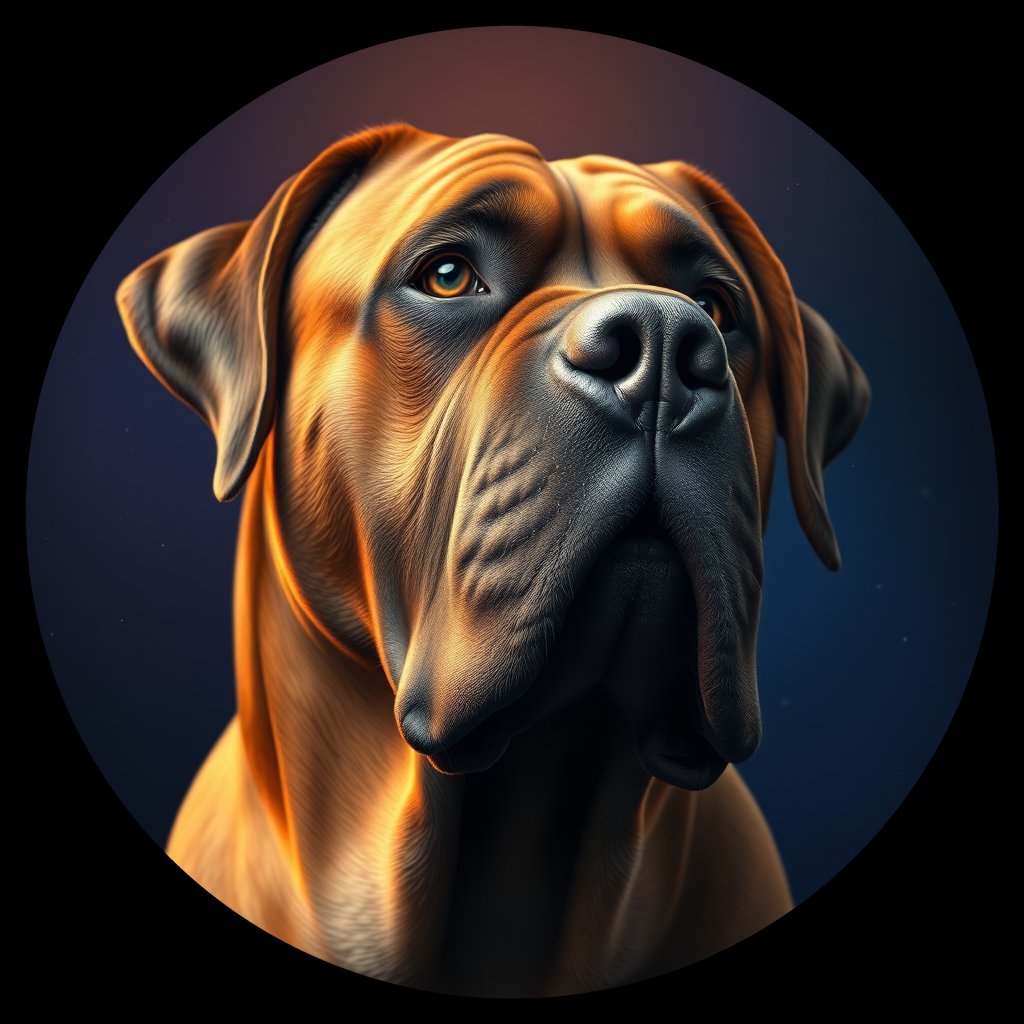 Cosmic medallion portrait of PFZ18F10_PFZ18F10, a Boerboel