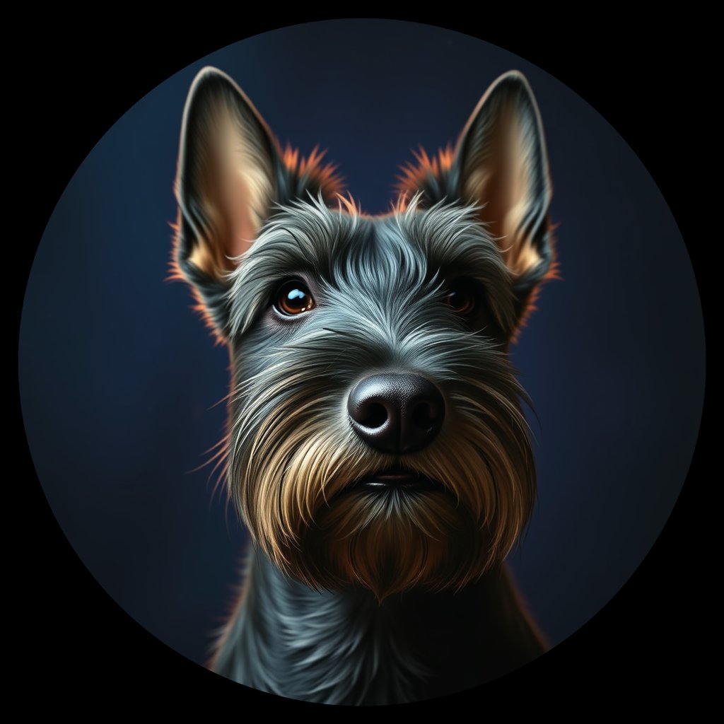Cosmic medallion portrait of PFZ18G01_PFZ18G01, a Scottish Terrier