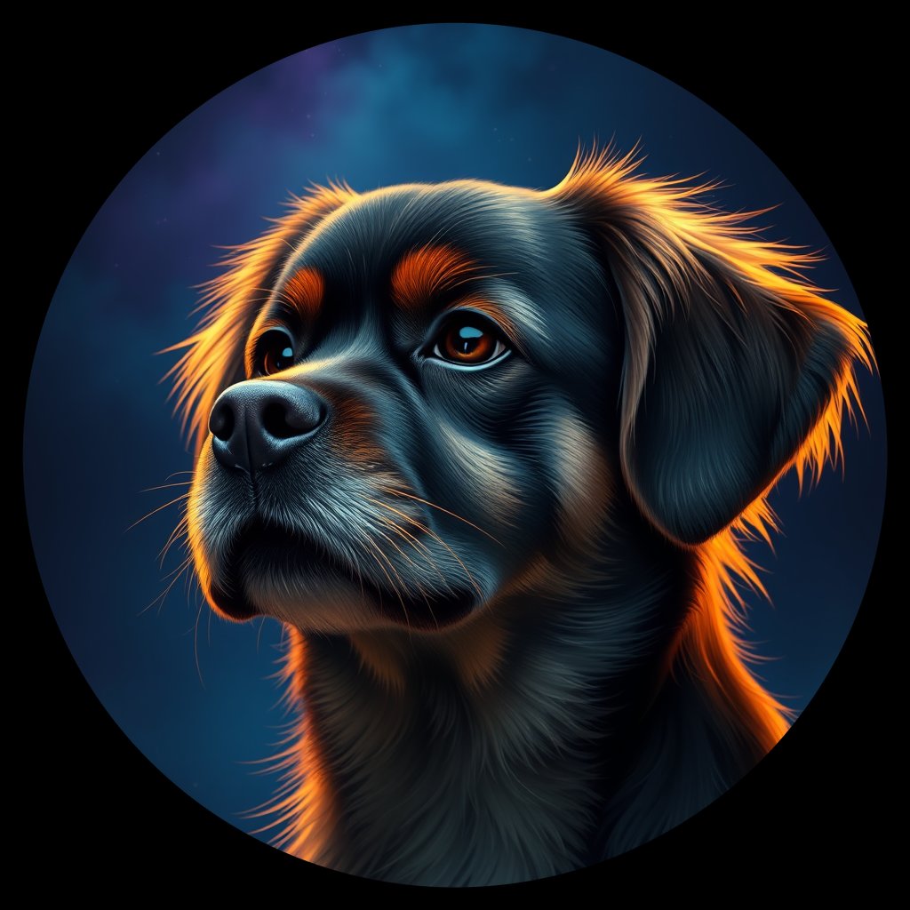 Cosmic medallion portrait of PFZ19A01_PFZ19A01, a Tibetan Spaniel