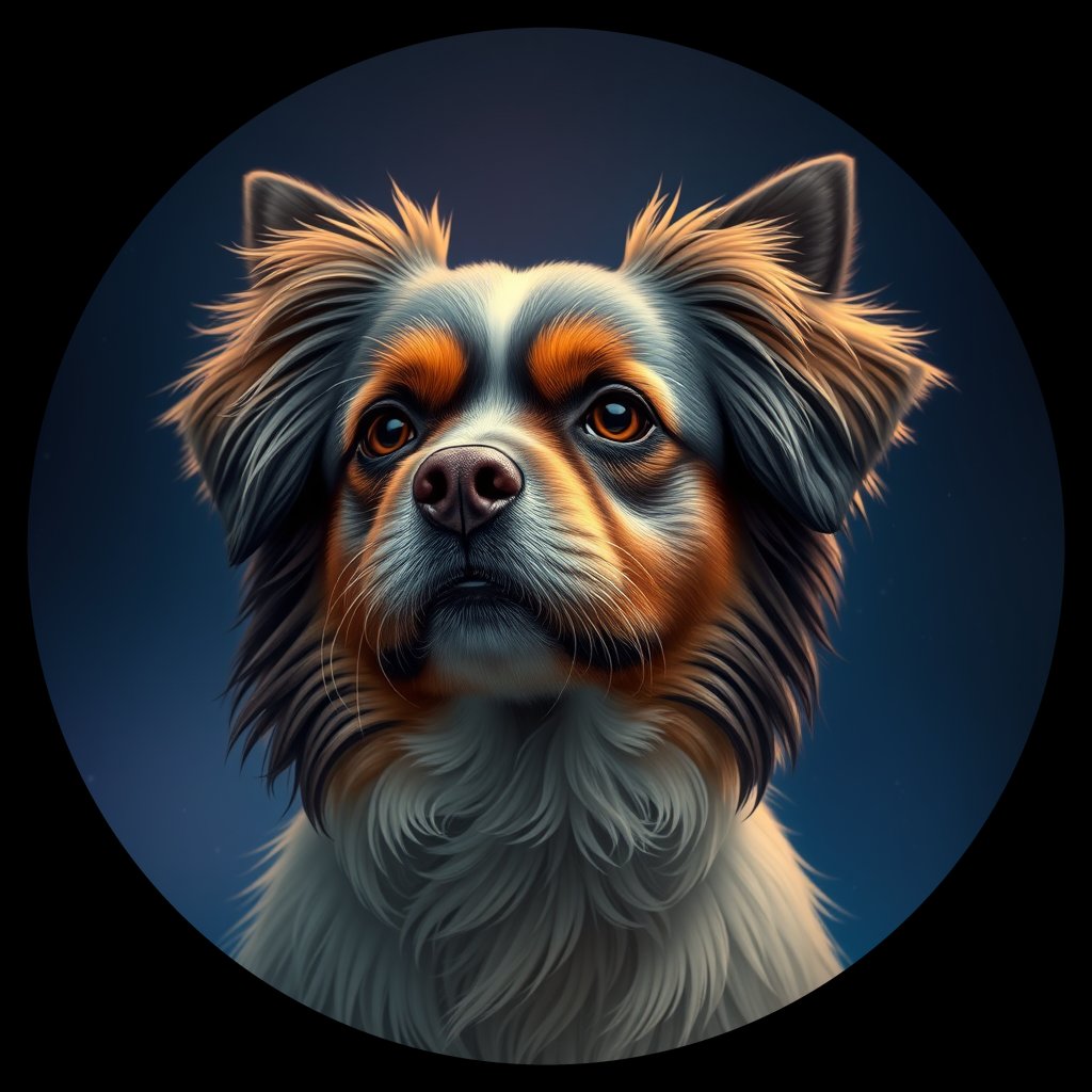 Cosmic medallion portrait of PFZ19A11_PFZ19A11, a Tibetan Spaniel