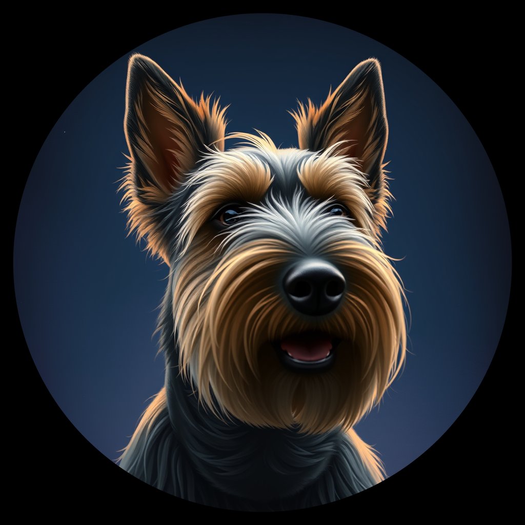 Cosmic medallion portrait of PFZ19A12_PFZ19A12, a Scottish Terrier