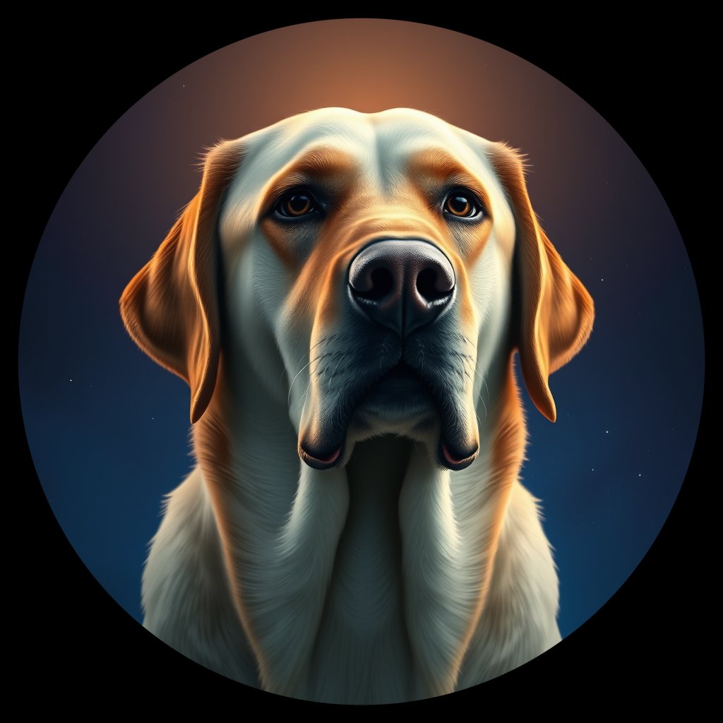 Cosmic medallion portrait of PFZ19E09_PFZ19E09, a Labrador Retriever