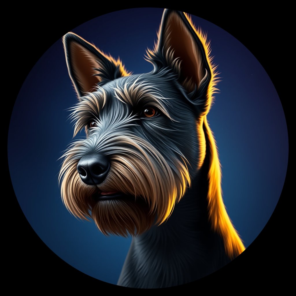 Cosmic medallion portrait of PFZ19F09_PFZ19F09, a Scottish Terrier