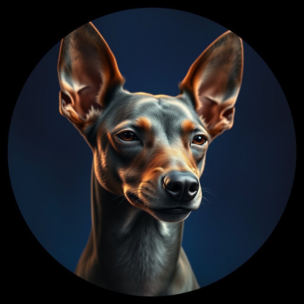Cosmic medallion portrait of PFZ1A01_PFZ1A01, a Xoloitzcuintli