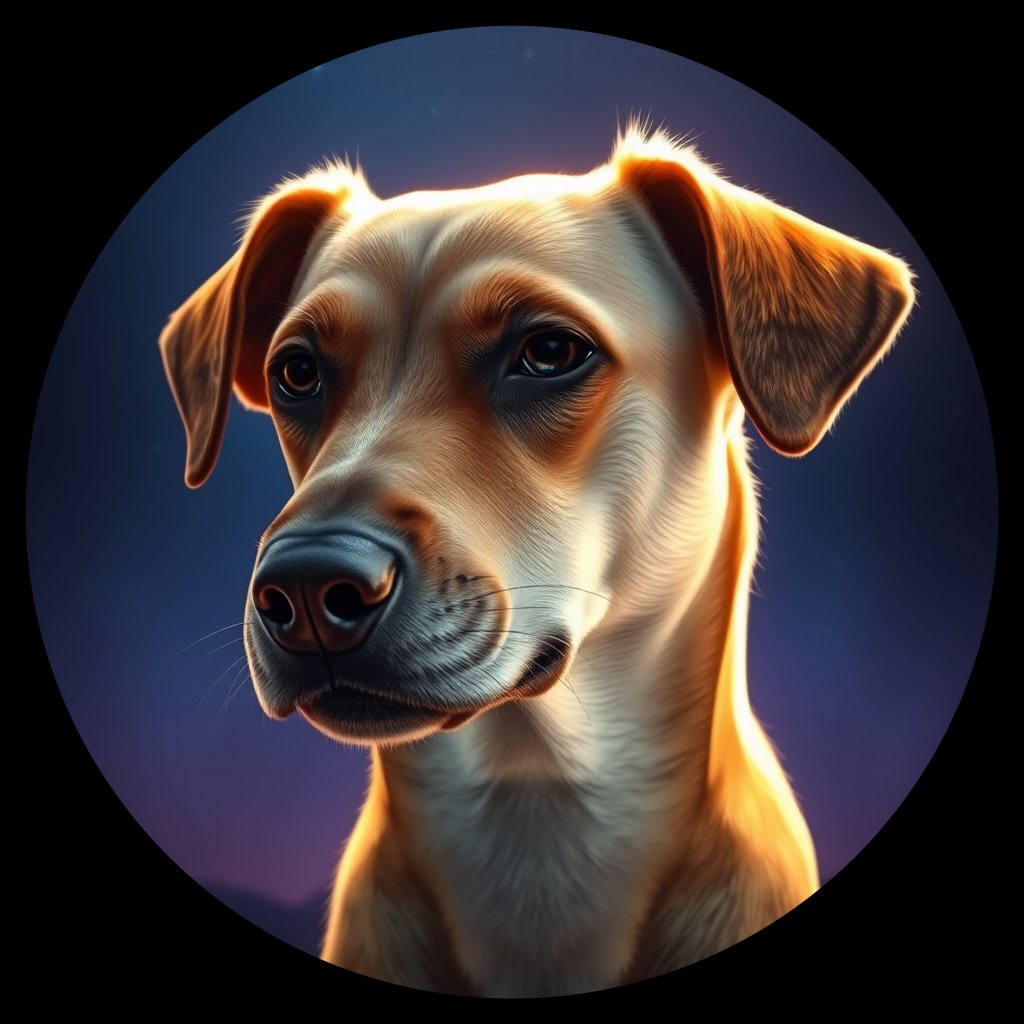 Cosmic medallion portrait of PFZ1A04_PFZ1A04, a Village Dog Indonesia Borneo