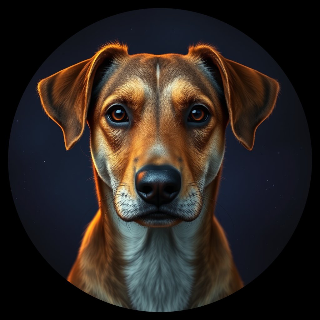 Cosmic medallion portrait of PFZ1B02_PFZ1B02, a Village Dog Peru Puno