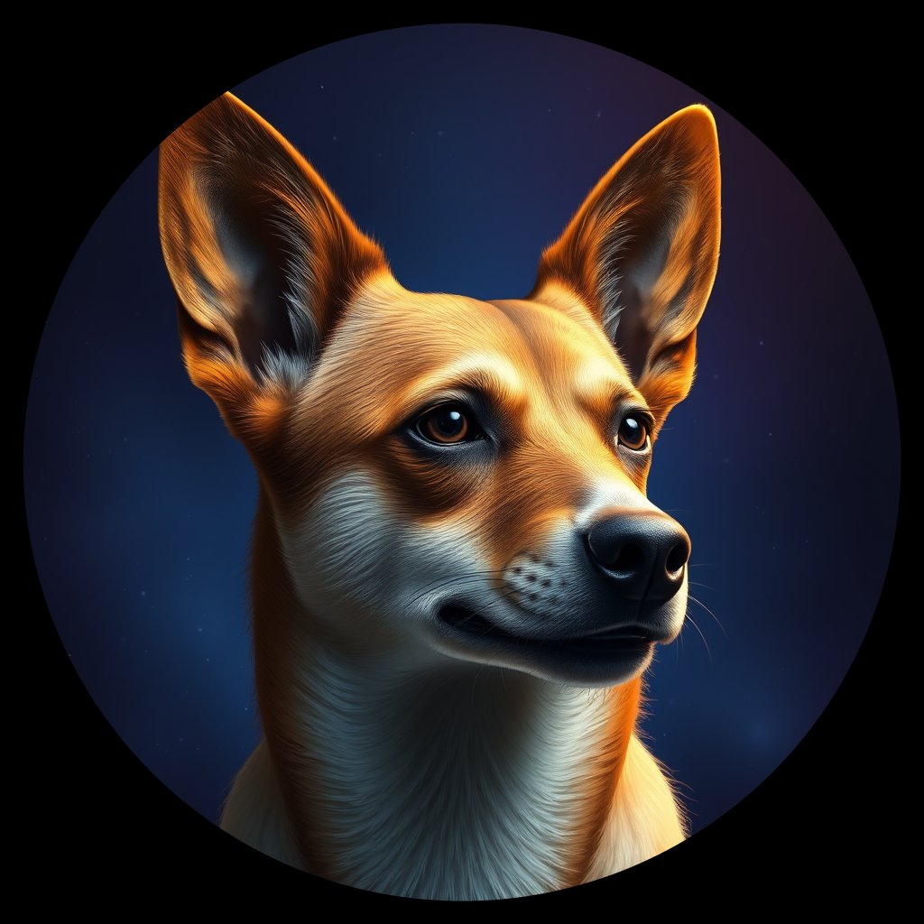 Cosmic medallion portrait of PFZ1B06_PFZ1B06, a New Guinea Singing Dog