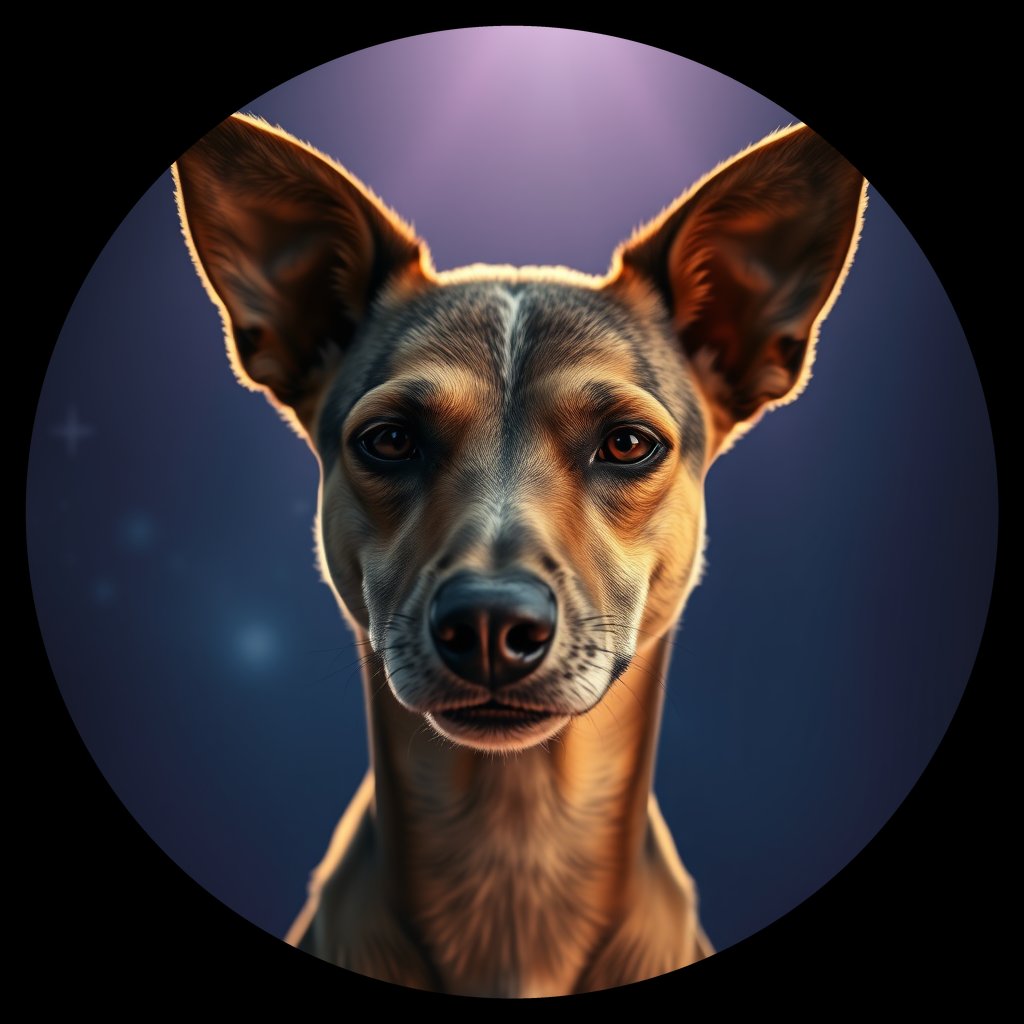 Cosmic medallion portrait of PFZ1B11_PFZ1B11, a Village Dog Peru Loreto