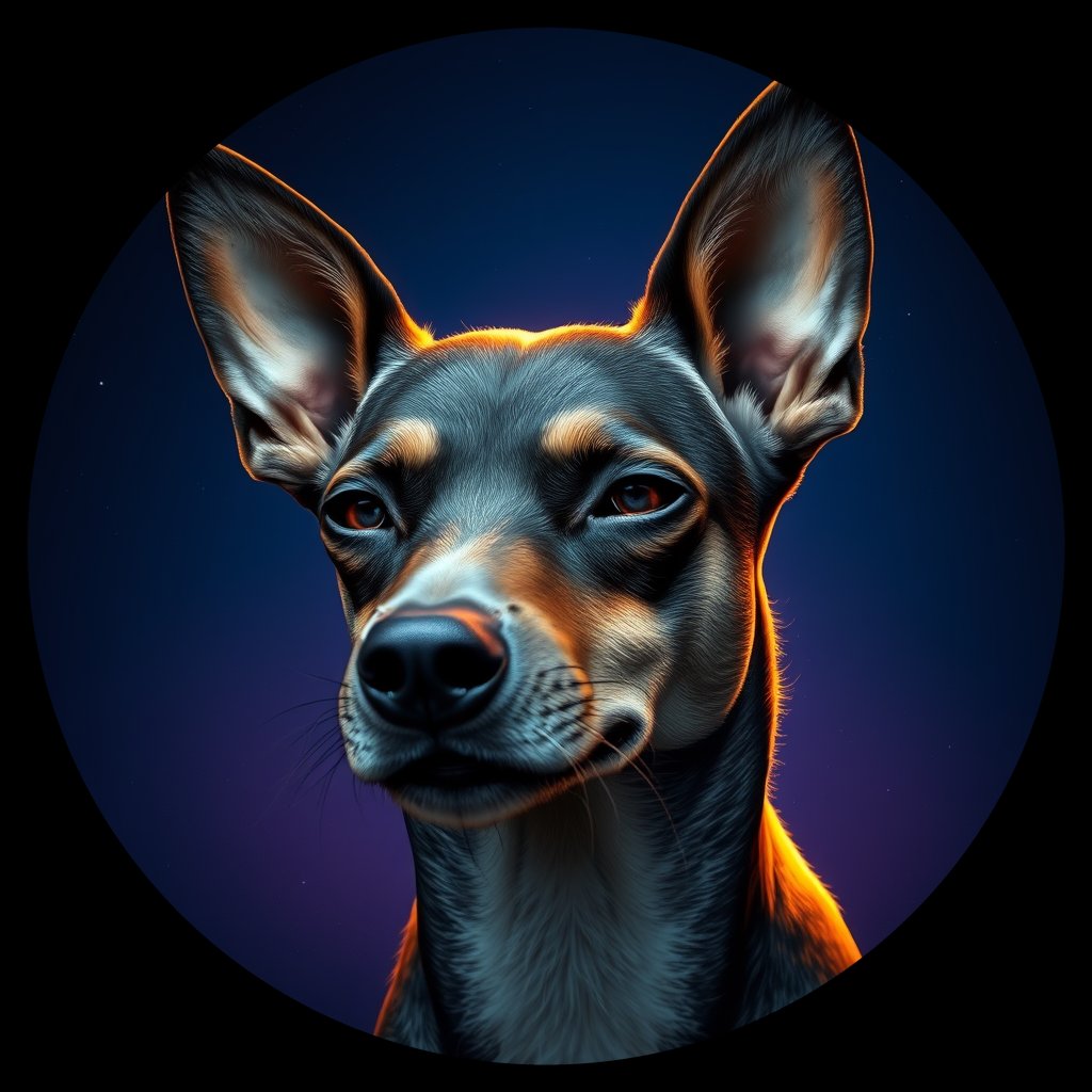 Cosmic medallion portrait of PFZ1C01_PFZ1C01, a Xoloitzcuintli