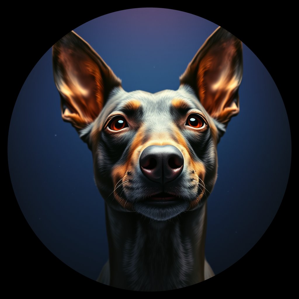 Cosmic medallion portrait of PFZ1C04_PFZ1C04, a Xoloitzcuintli