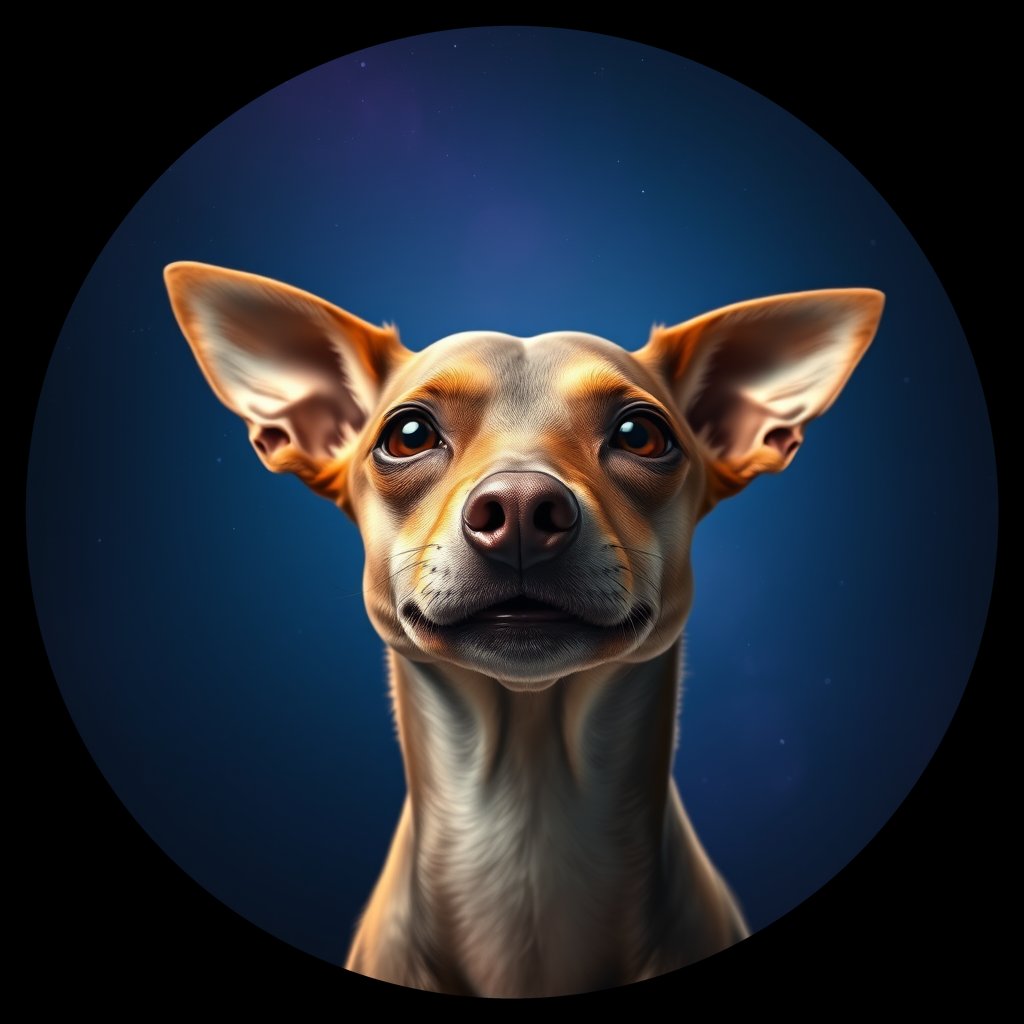 Cosmic medallion portrait of PFZ1D01_PFZ1D01, a Xoloitzcuintli