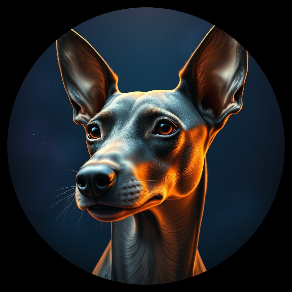 Cosmic medallion portrait of PFZ1E01_PFZ1E01, a Xoloitzcuintli