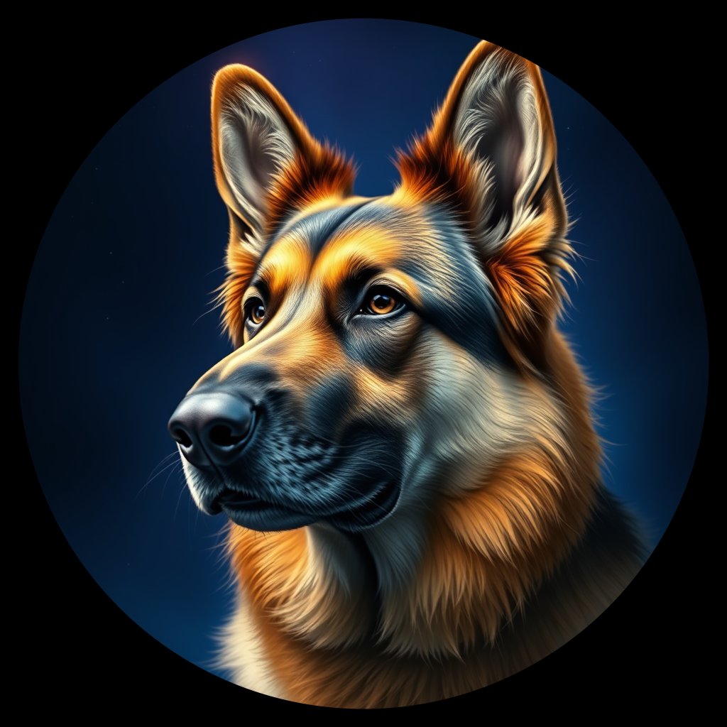 Cosmic medallion portrait of PFZ1E02_PFZ1E02, a German Shepherd
