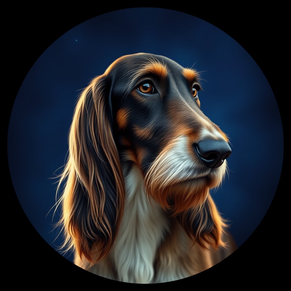Cosmic medallion portrait of PFZ1E05_PFZ1E05, a Afghan Hound