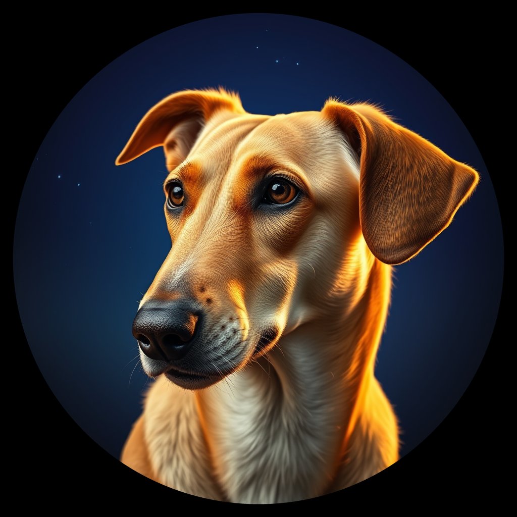 Cosmic medallion portrait of PFZ1F01_PFZ1F01, a Village Dog Peru Arequipa