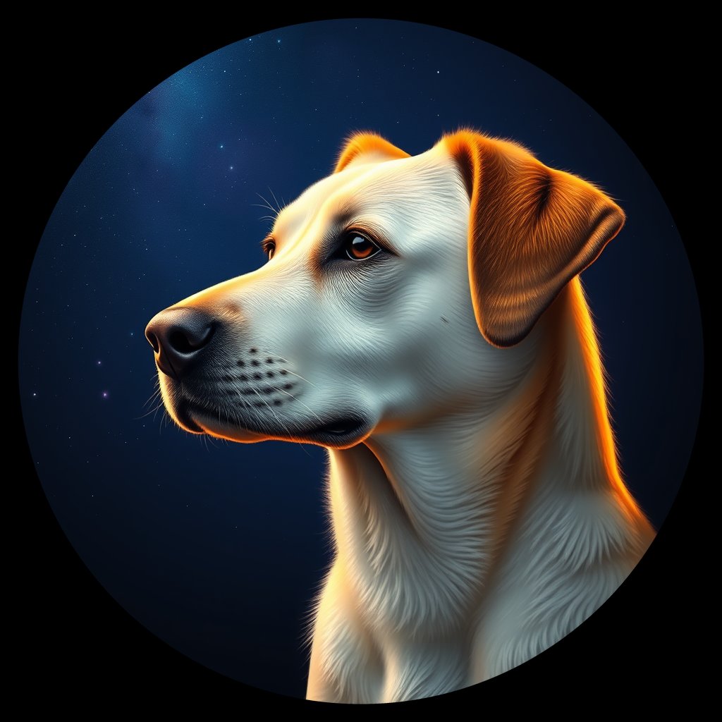 Cosmic medallion portrait of PFZ1F07_PFZ1F07, a Taiwanese Mountain Dog