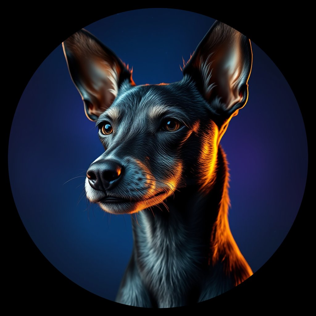 Cosmic medallion portrait of PFZ1G01_PFZ1G01, a Xoloitzcuintli