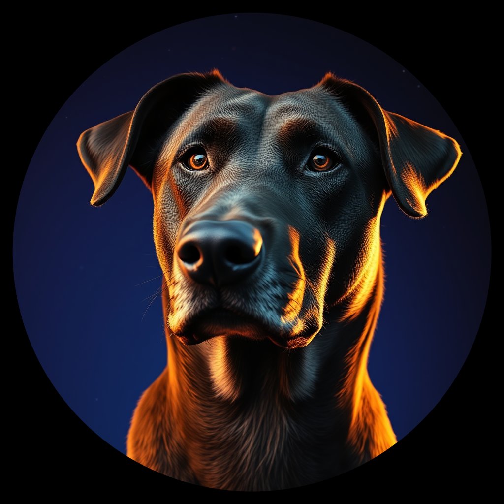 Cosmic medallion portrait of PFZ1G11_PFZ1G11, a Village Dog Guinea
