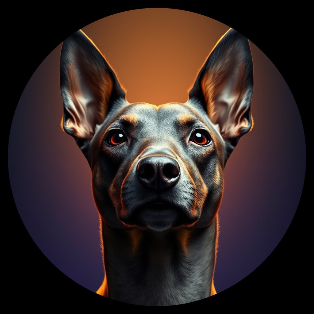 Cosmic medallion portrait of PFZ1H01_PFZ1H01, a Xoloitzcuintli
