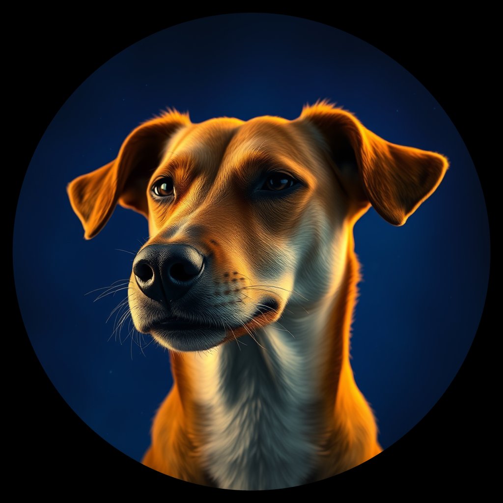 Cosmic medallion portrait of PFZ1H11_PFZ1H11, a Village Dog Peru Loreto
