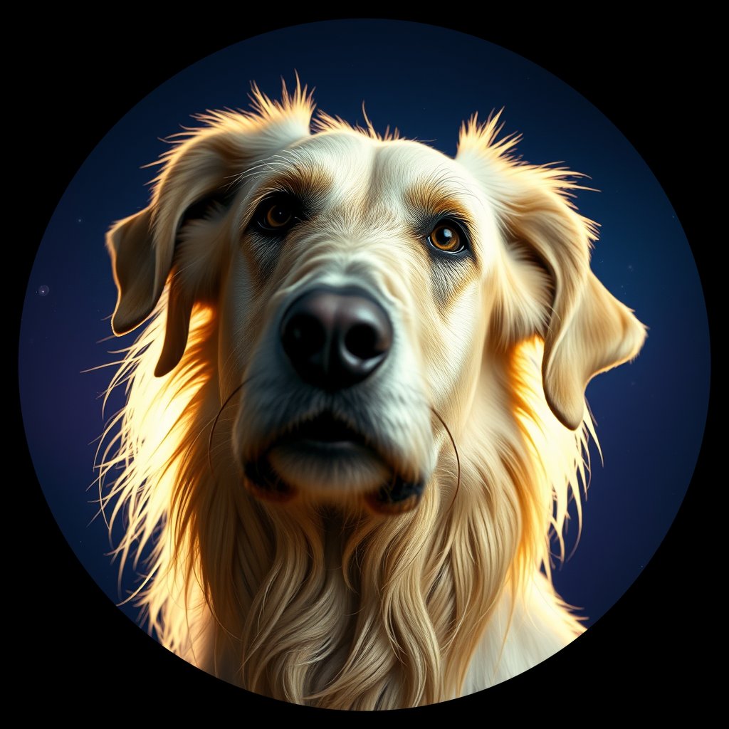 Cosmic medallion portrait of PFZ20A06_PFZ20A06, a Irish Wolfhound
