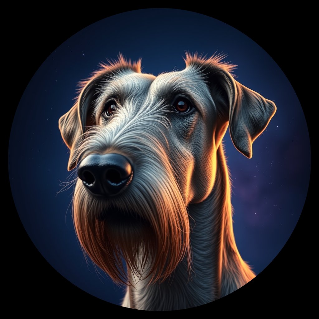 Cosmic medallion portrait of PFZ20A08_PFZ20A08, a Irish Wolfhound