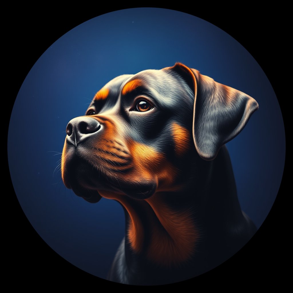 Cosmic medallion portrait of PFZ20B03_PFZ20B03, a Rottweiler