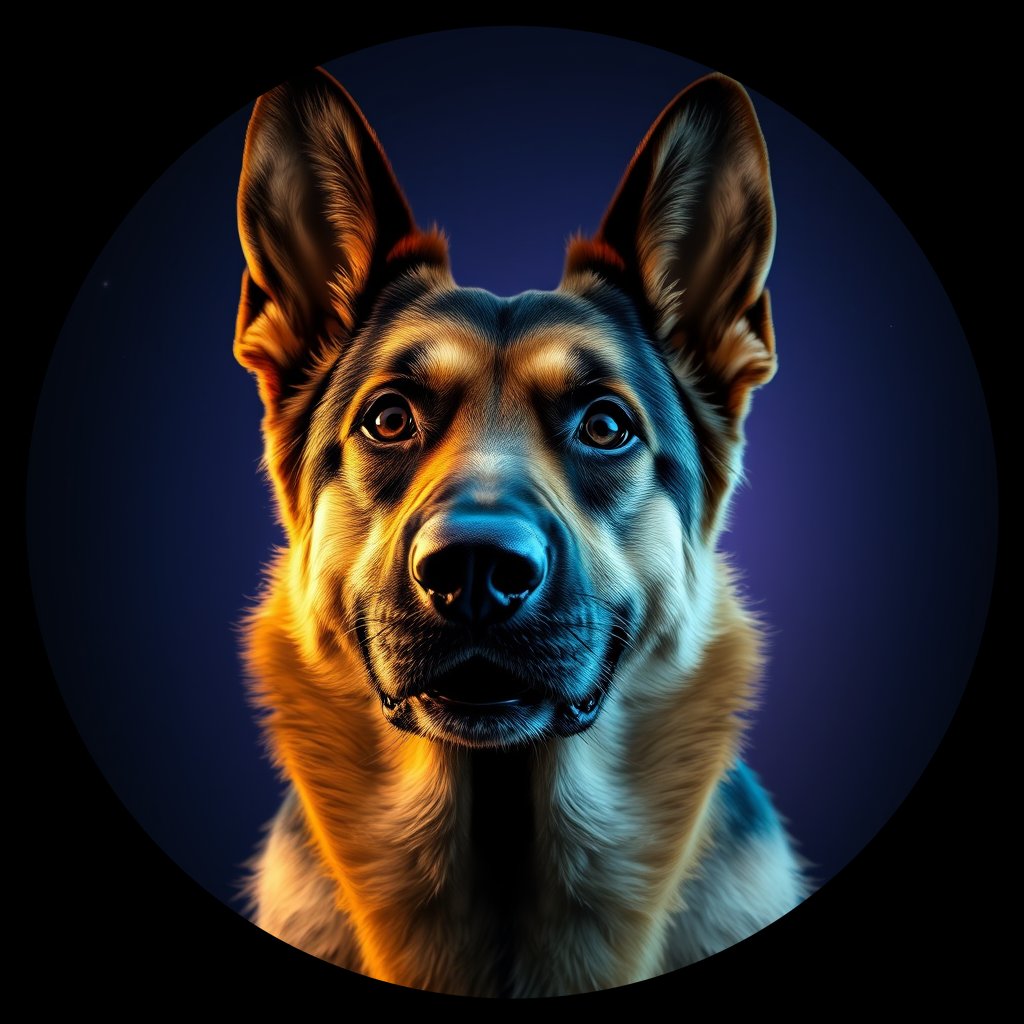 Cosmic medallion portrait of PFZ20B09_PFZ20B09, a German Shepherd