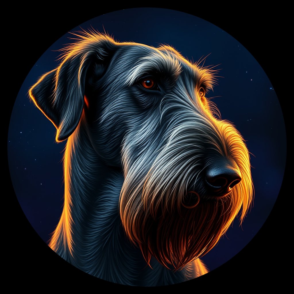 Cosmic medallion portrait of PFZ20C08_PFZ20C08, a Irish Wolfhound