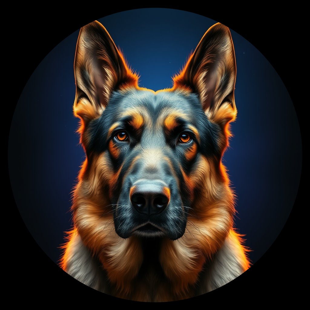 Cosmic medallion portrait of PFZ20C09_PFZ20C09, a German Shepherd