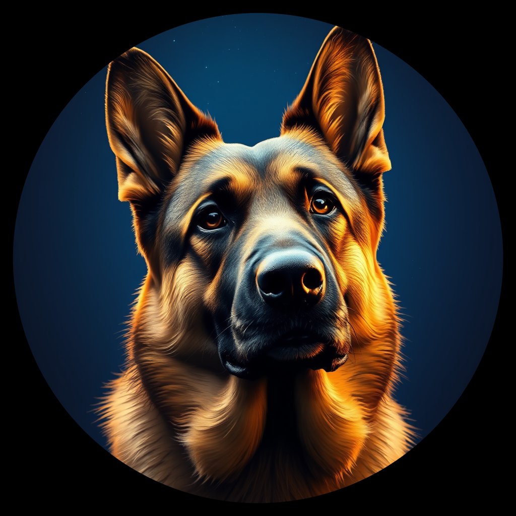 Cosmic medallion portrait of PFZ20D09_PFZ20D09, a German Shepherd