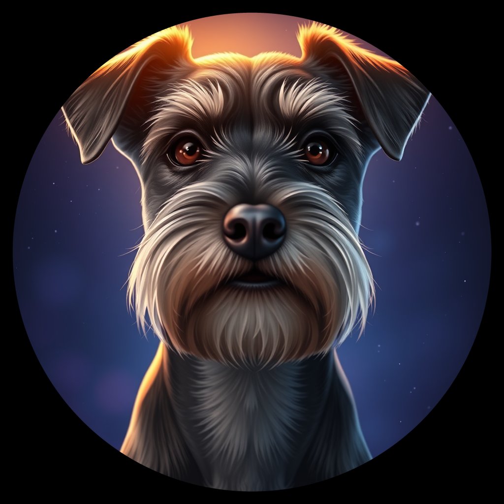 Cosmic medallion portrait of PFZ20E01_PFZ20E01, a Miniature Schnauzer