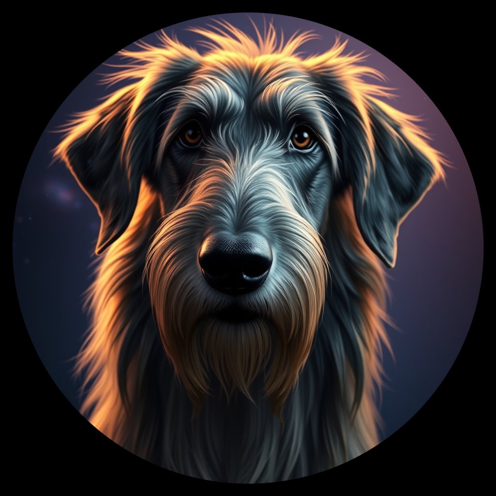 Cosmic medallion portrait of PFZ20E06_PFZ20E06, a Irish Wolfhound