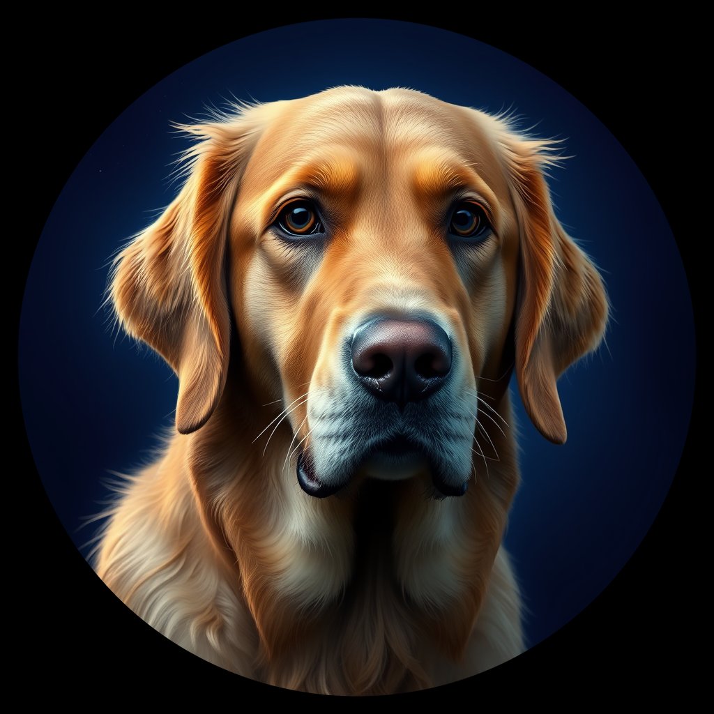 Cosmic medallion portrait of PFZ20G01_PFZ20G01, a Golden Retriever