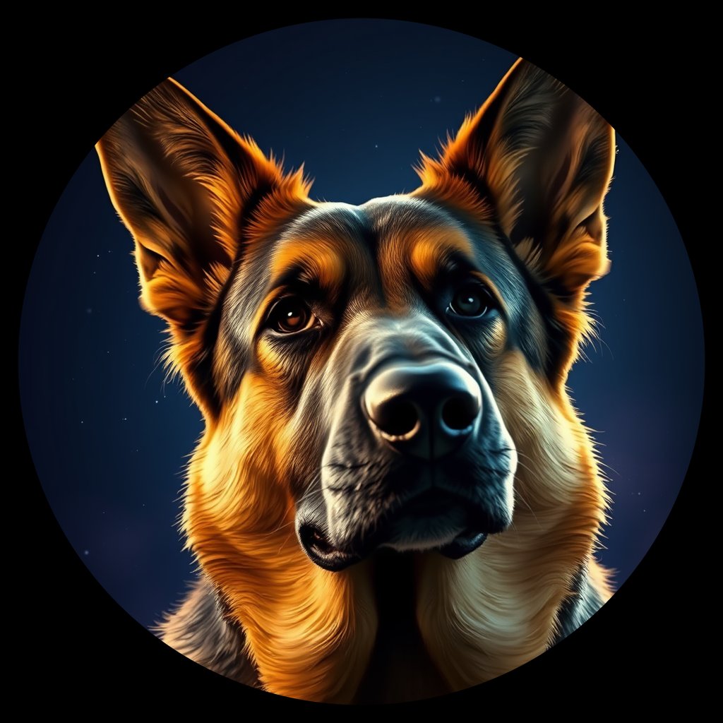Cosmic medallion portrait of PFZ20G03_PFZ20G03, a German Shepherd