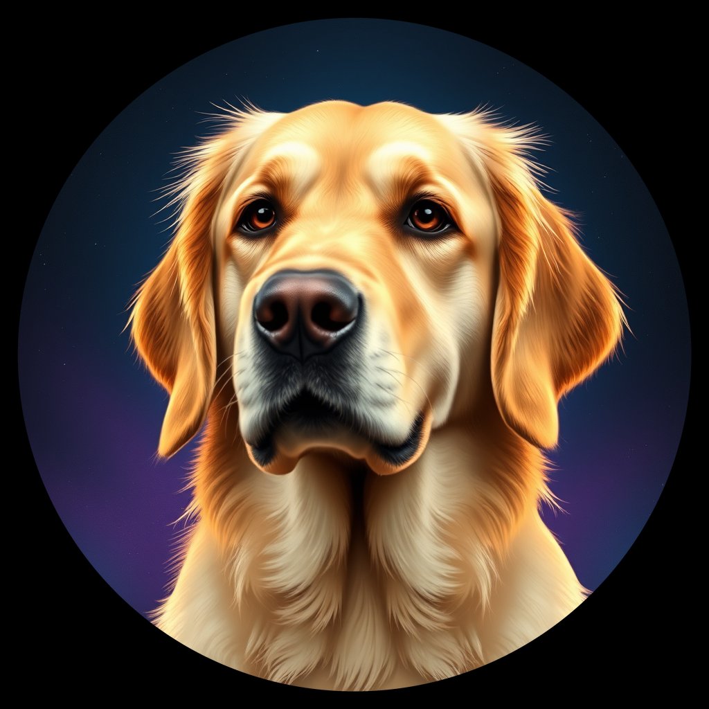 Cosmic medallion portrait of PFZ20H02_PFZ20H02, a Golden Retriever