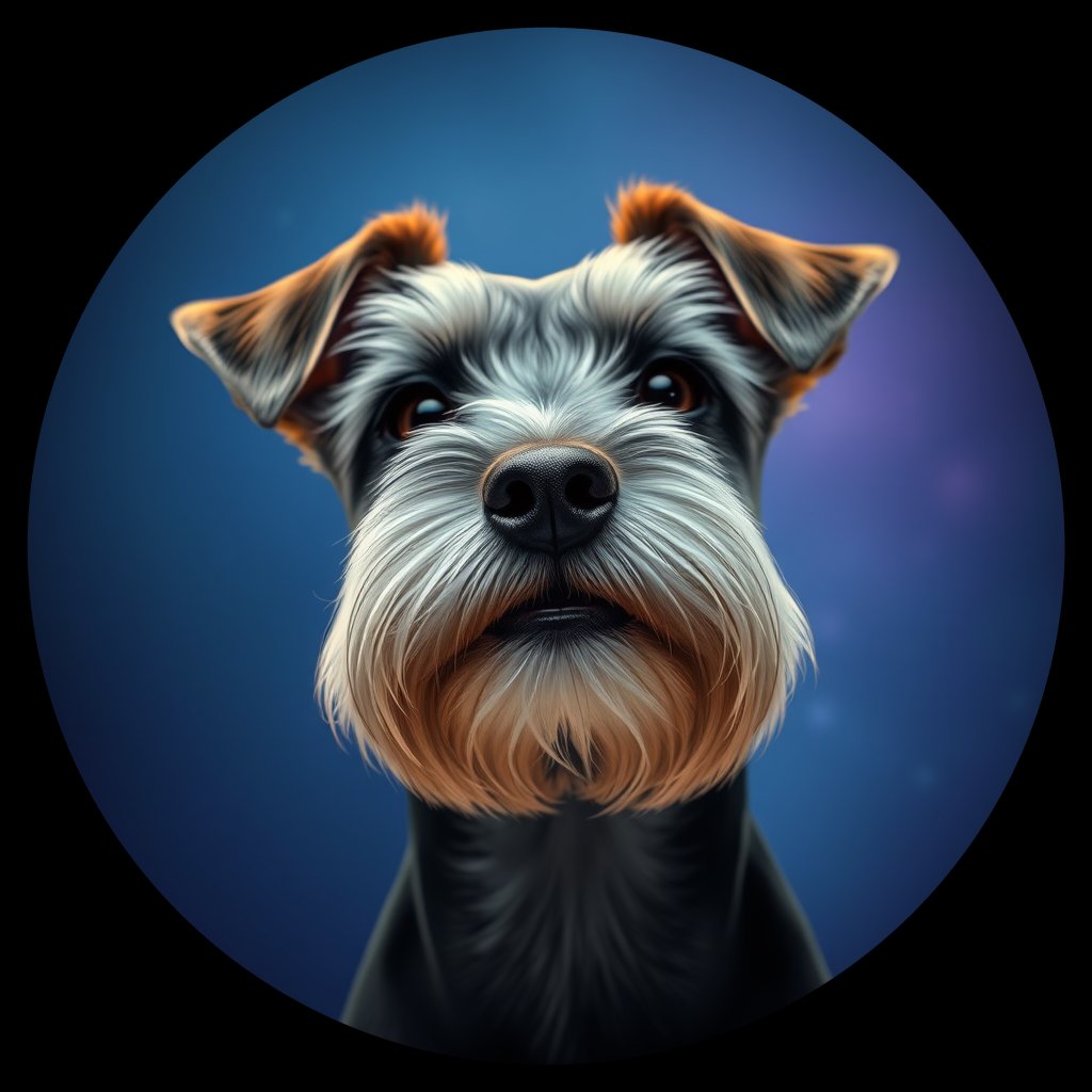 Cosmic medallion portrait of PFZ21A06_PFZ21A06, a Miniature Schnauzer