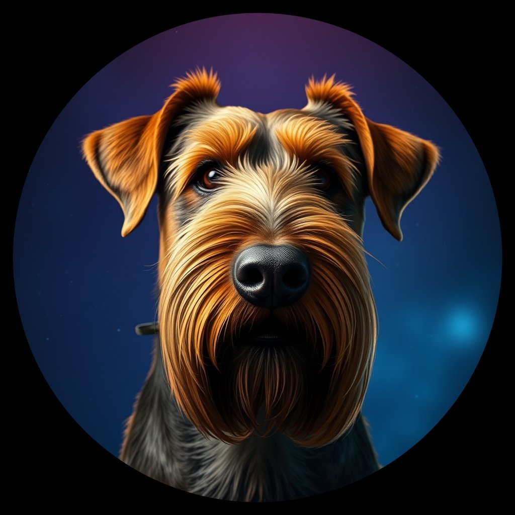 Cosmic medallion portrait of PFZ21A08_PFZ21A08, a Airedale Terrier