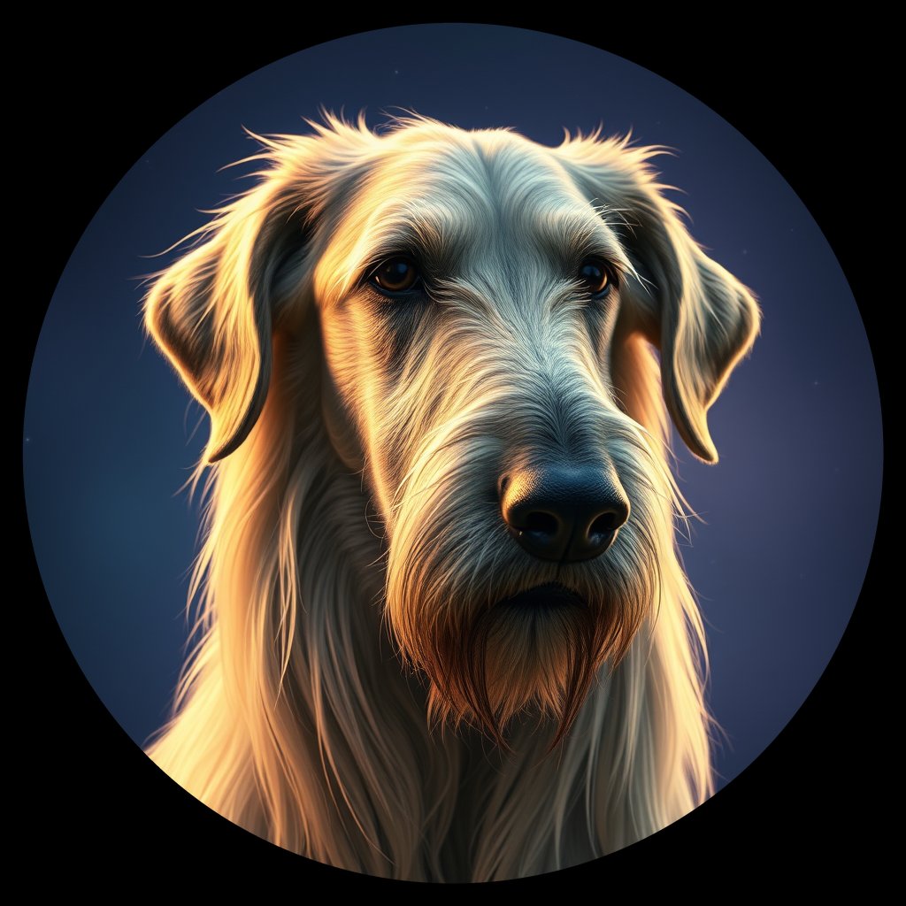 Cosmic medallion portrait of PFZ21A12_PFZ21A12, a Irish Wolfhound