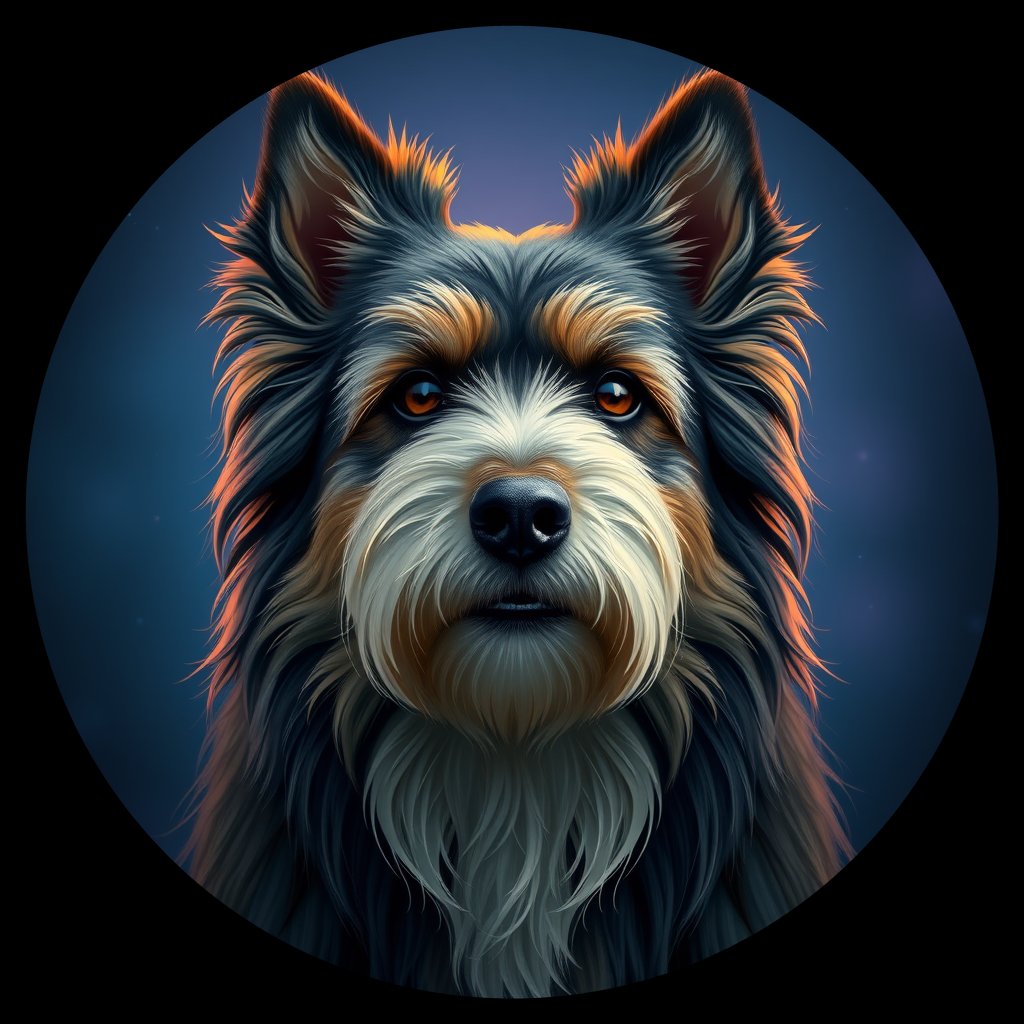 Cosmic medallion portrait of PFZ21B07_PFZ21B07, a Icelandic Sheepdog