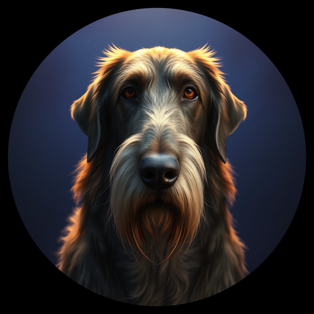 Cosmic medallion portrait of PFZ21B11_PFZ21B11, a Irish Wolfhound