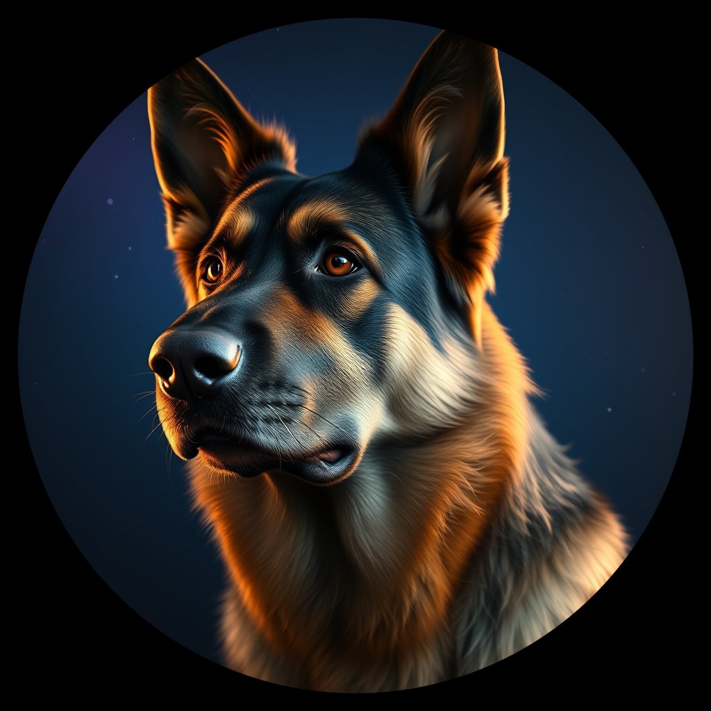 Cosmic medallion portrait of PFZ21C02_PFZ21C02, a German Shepherd