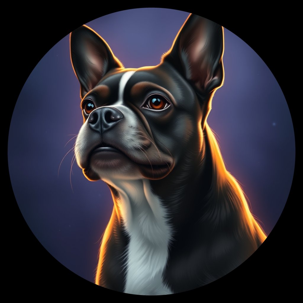 Cosmic medallion portrait of PFZ21C07_PFZ21C07, a Boston Terrier