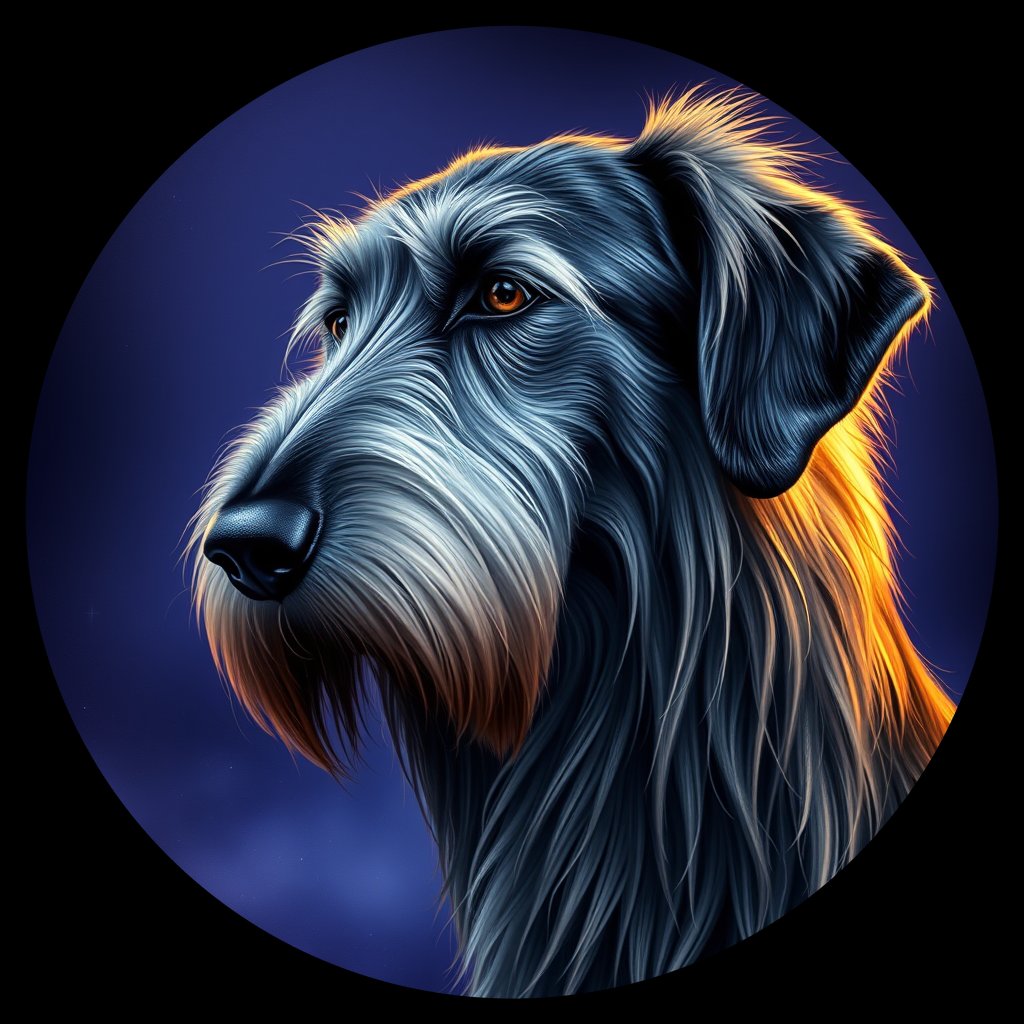 Cosmic medallion portrait of PFZ21C10_PFZ21C10, a Irish Wolfhound