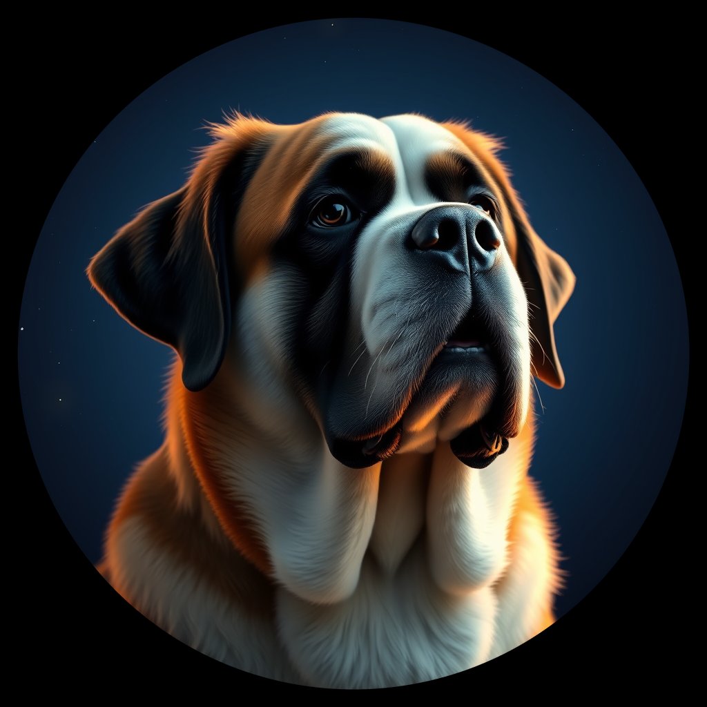 Cosmic medallion portrait of PFZ21D08_PFZ21D08, a Saint Bernard