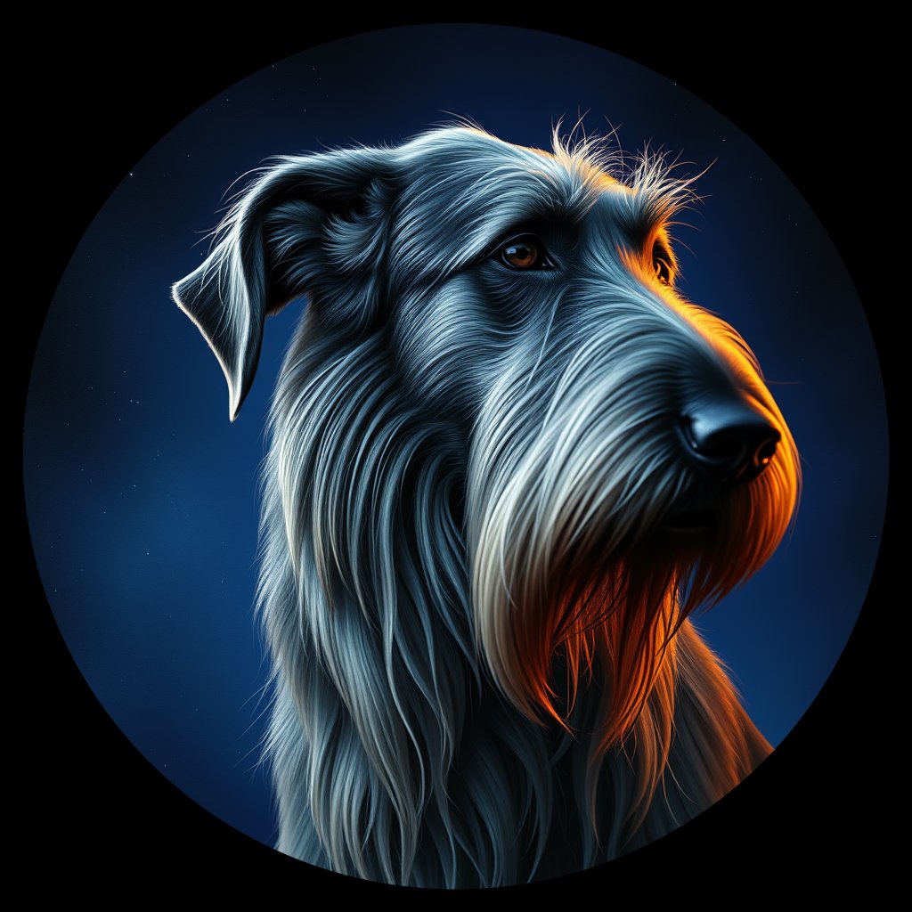 Cosmic medallion portrait of PFZ21D10_PFZ21D10, a Irish Wolfhound